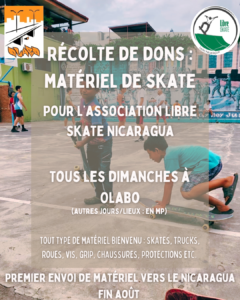 Lire la suite à propos de l’article Récolte de dons pour l’association Libre skate Nicaragua.